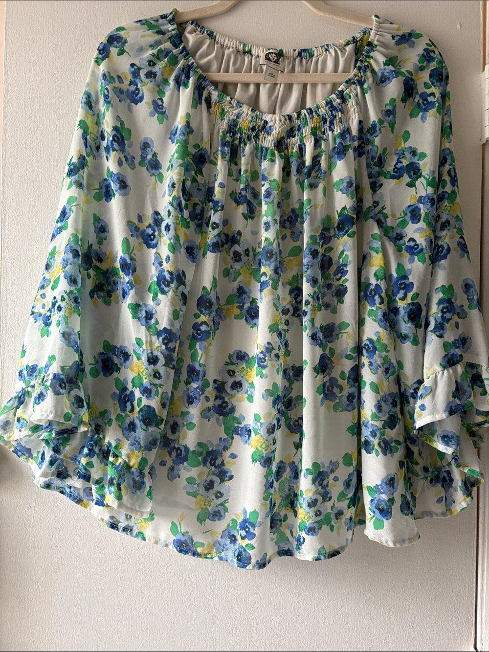 Anne Klein White Circle Skirt with Blue and Green Floral Print